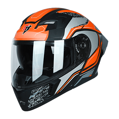 STEELBIRD SBA-20 ISS RACER MATT BLACK/ORANGE C/V 600 MM WITH EXTRA SMOKE VISOR, BLACK SPOILER