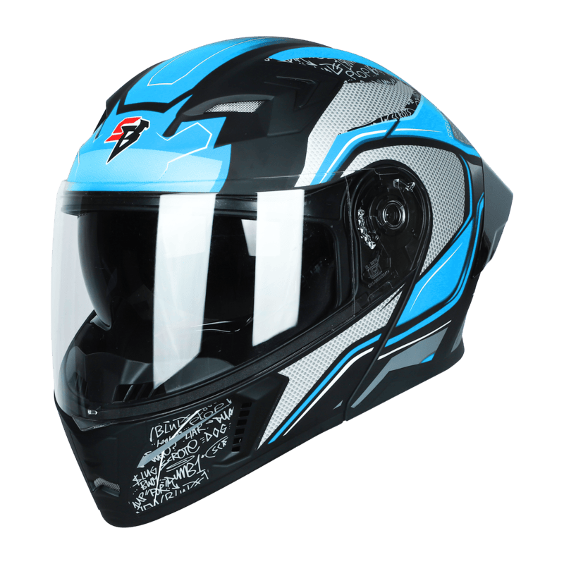 STEELBIRD SBA-20 ISS RACER MATT BLACK/JAZZ BLUE C/V 580 MM WITH EXTRA SMOKE VISOR, BLACK SPOILER