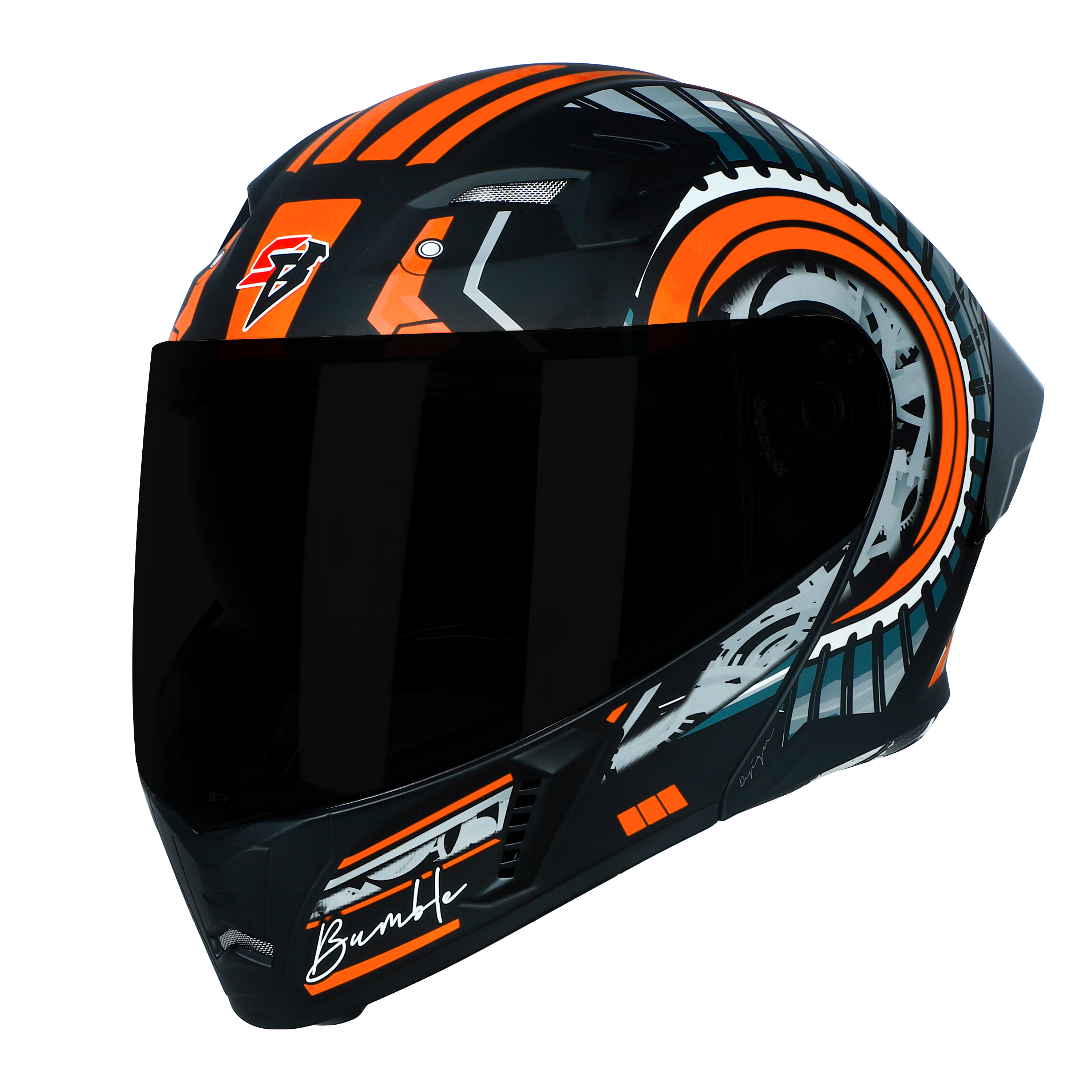 STEELBIRD SBA-20 ISS BUMBLE GLOSSY BLACK/ORANGE C/V 580 MM WITH EXTRA SMOKE VISOR, BLACK SPOILER
