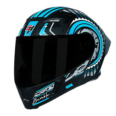 STEELBIRD SBA-20 ISS BUMBLE MATT BLACK/JAZZ BLUE C/V 600 MM WITH EXTRA SMOKE VISOR, BLACK SPOILER