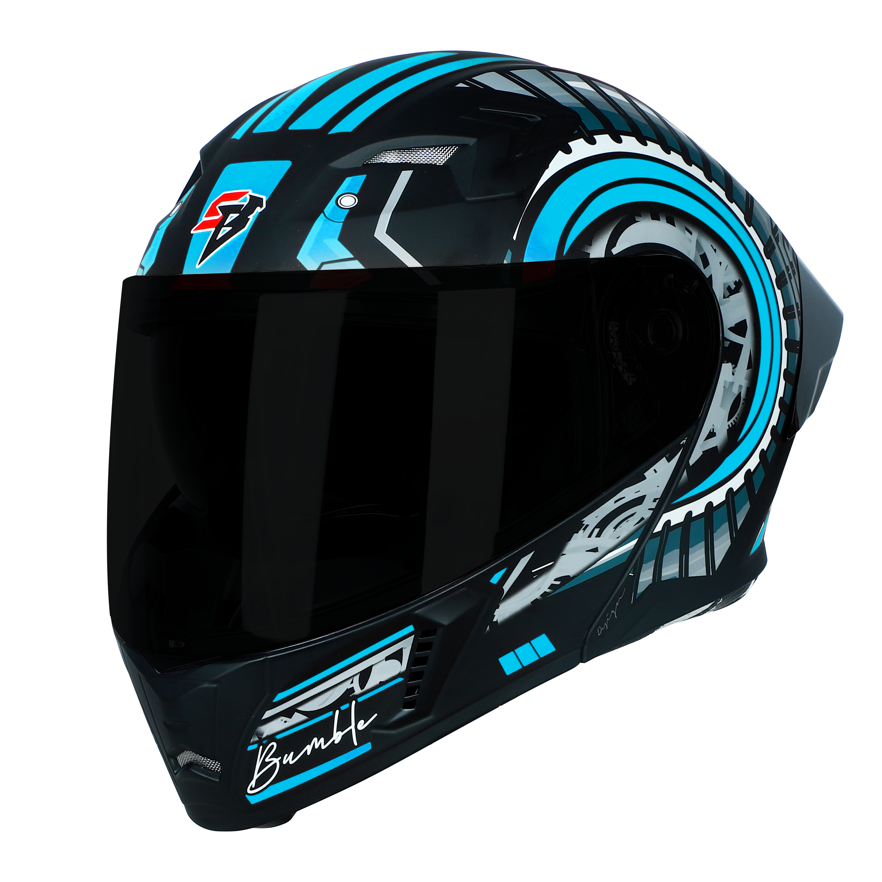STEELBIRD SBA-20 ISS BUMBLE MATT BLACK/JAZZ BLUE C/V 580 MM WITH EXTRA SMOKE VISOR, BLACK SPOILER