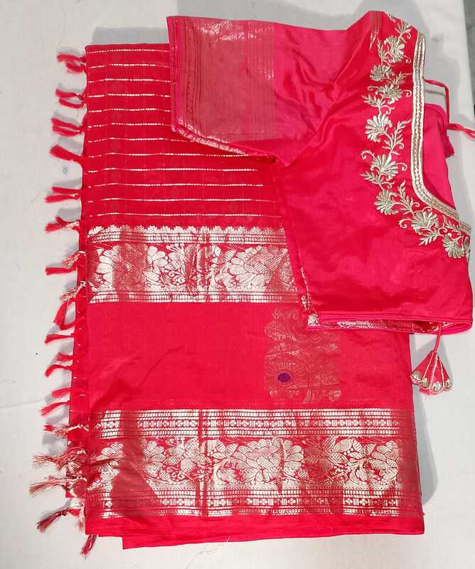 J104: Ready To Ship Beautiful Mangalagiri Kuppadam Saree With Stitched Embroidery Work Blouse J104: Ready To Ship Beautiful Mangalagiri Kuppadam Saree With Stitched Embroidery Work Blouse