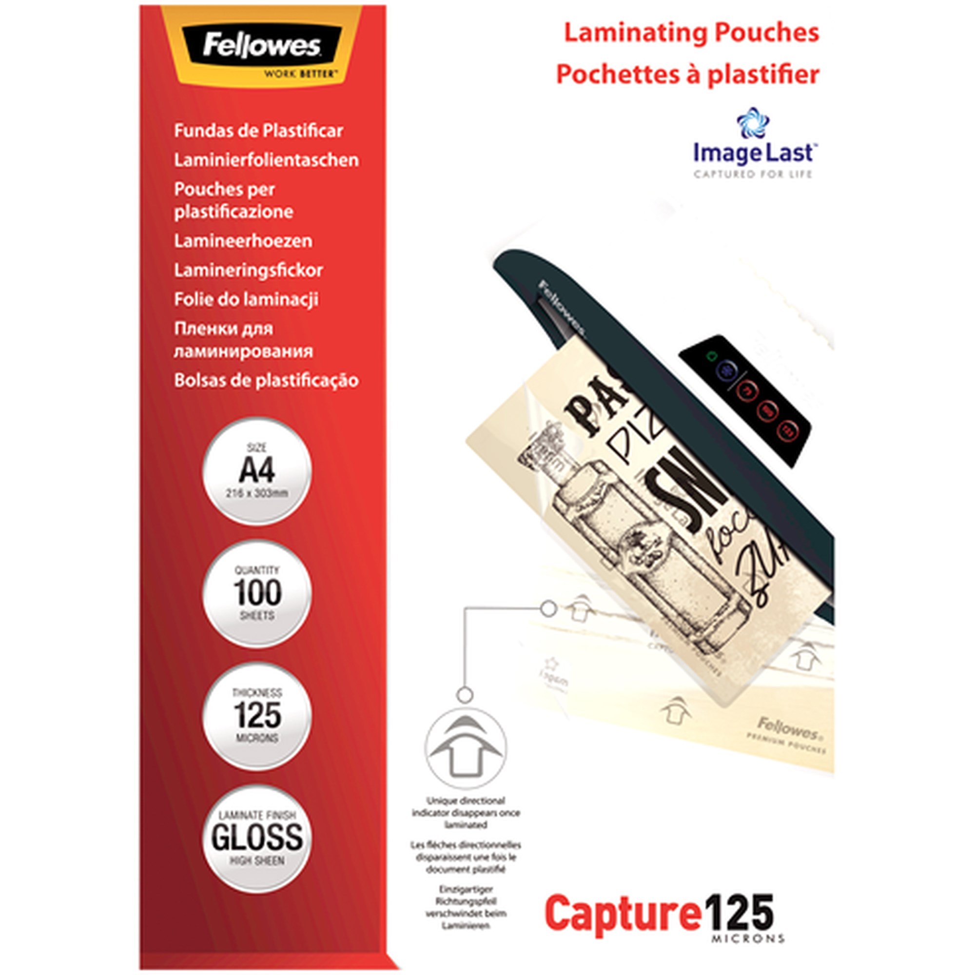 Fellowes ImageLast Laminating Pouch A4 125 Micron Gloss Pack  Of 100