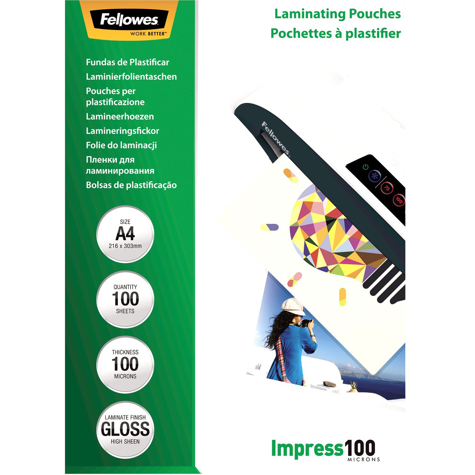 Fellowes Laminating Pouch A4 100 Micron Gloss Pack  Of 100
