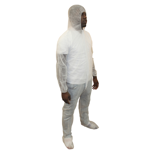 Hospeco Polylite Coveralls w/ Front Zipper White, 3XL, Hood Attached 25 / cs