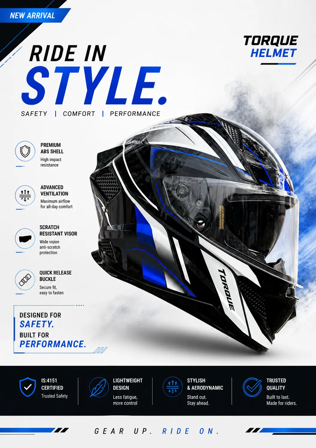 STEELBIRD SBH-25 SHARP ISS GLOSSY TORQUE BLACK/BLUE WHITE C/V 600 MM STEELBIRD SBH-25 SHARP ISS GLOSSY TORQUE BLACK/BLUE WHITE C/V 600 MM