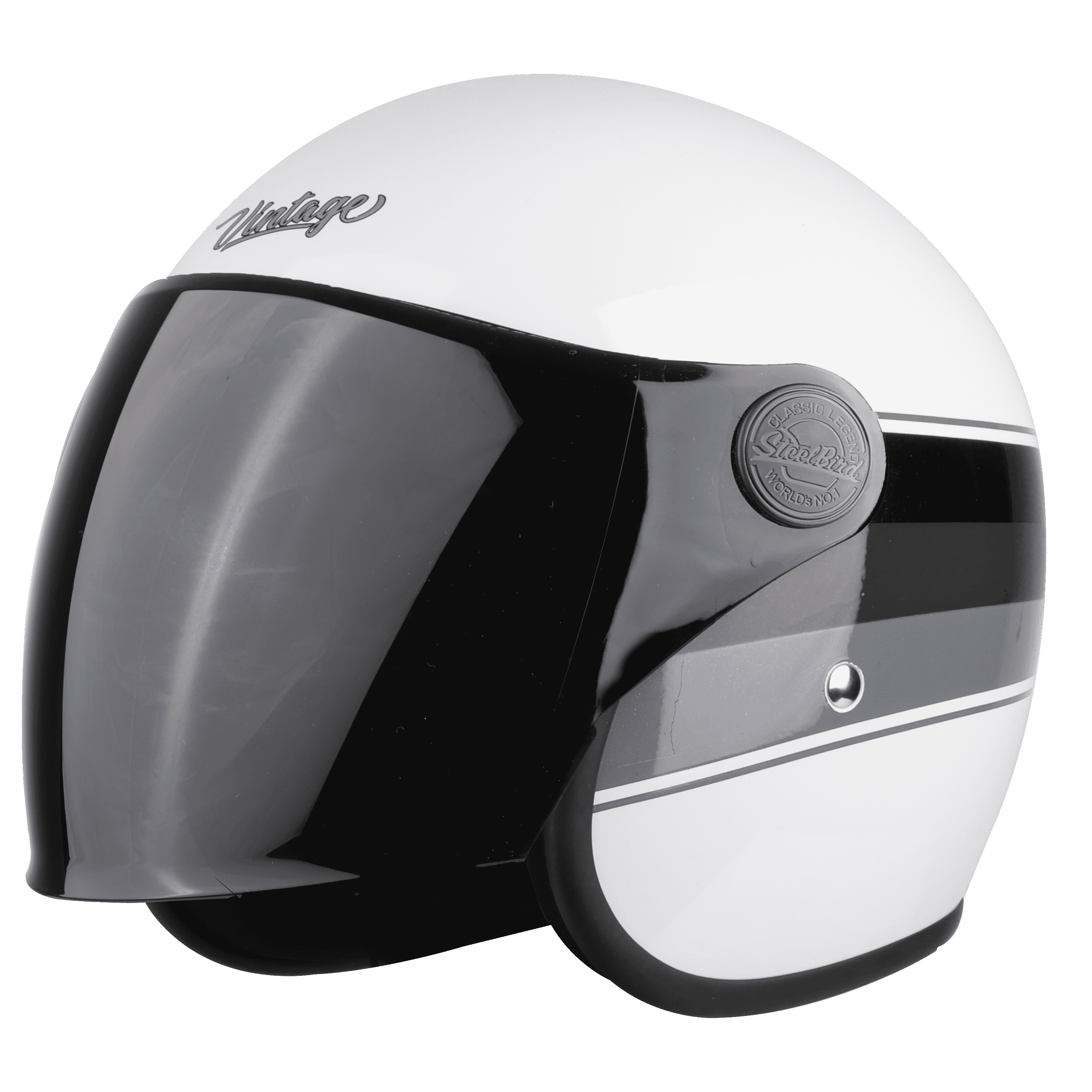 STEELBIRD SBH-56 VINTAGE S1 GLOSSY WHITE/GREY C/V 580 MM (LONG VISOR)