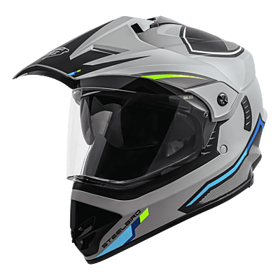 STEELBIRD SBH-13 ISS RACER MATT TITANIUM GREY/GREEN C/V 600 MM