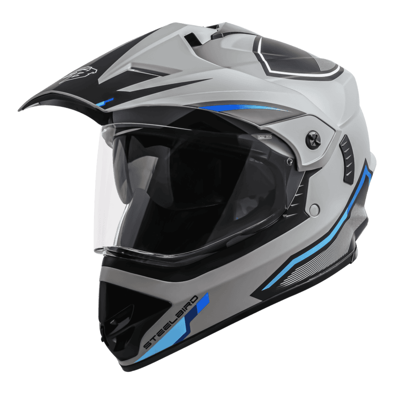 STEELBIRD SBH-13 ISS RACER GLOSSY TITANIUM GREY/BLUE C/V 600 MM