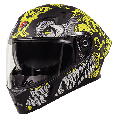 STEELBIRD SBA-20 ISS DRACO GLOSSY BLACK/NEON C/V 600 MM WITH EXTRA SMOKE VISOR