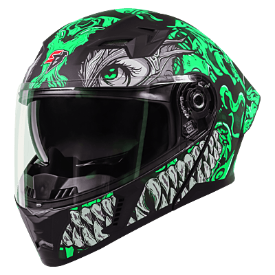 STEELBIRD SBA-20 ISS DRACO GLOSSY BLACK/GREEN C/V 600 MM WITH EXTRA SMOKE VISOR
