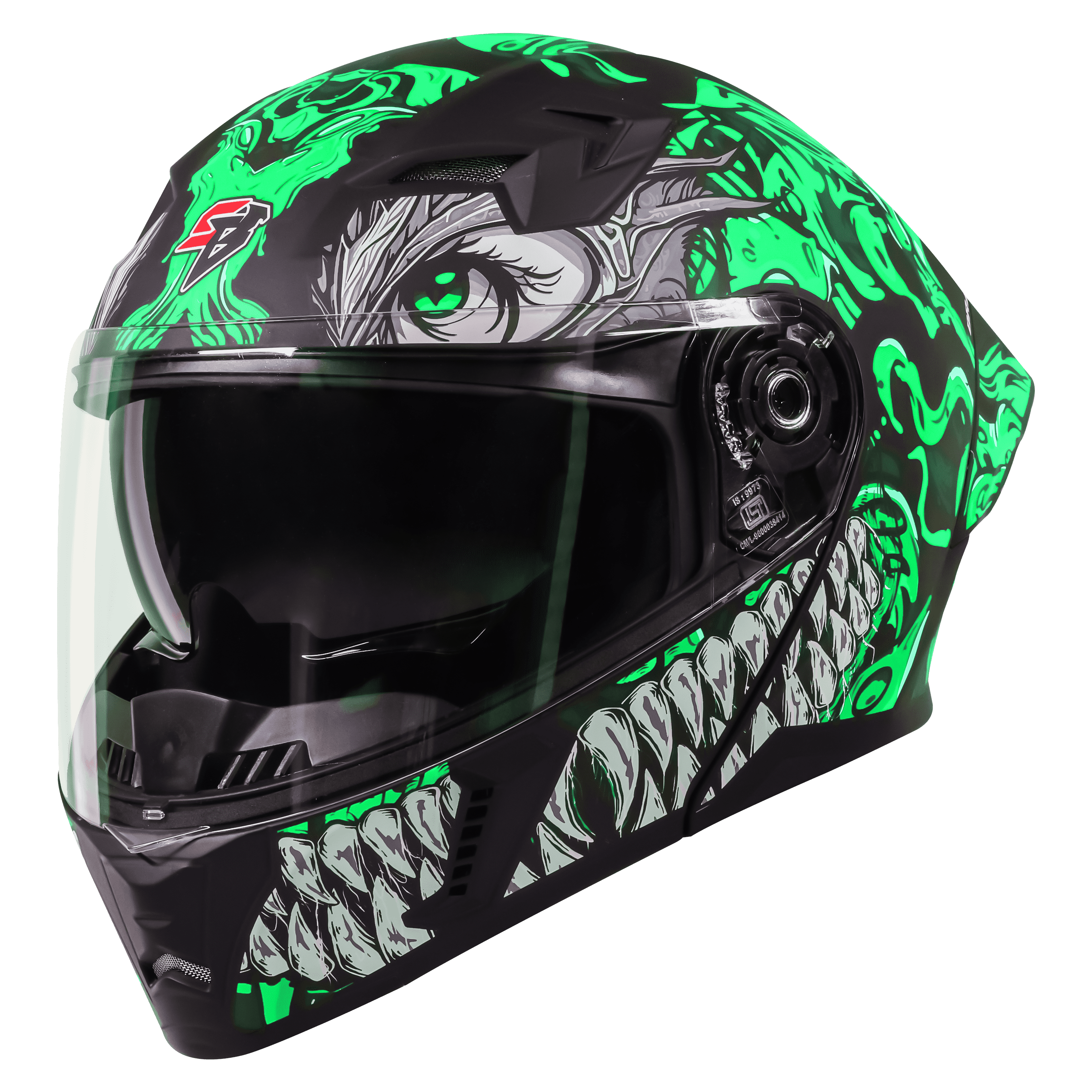 STEELBIRD SBA-20 ISS DRACO GLOSSY BLACK/GREEN C/V 580 MM WITH EXTRA SMOKE VISOR