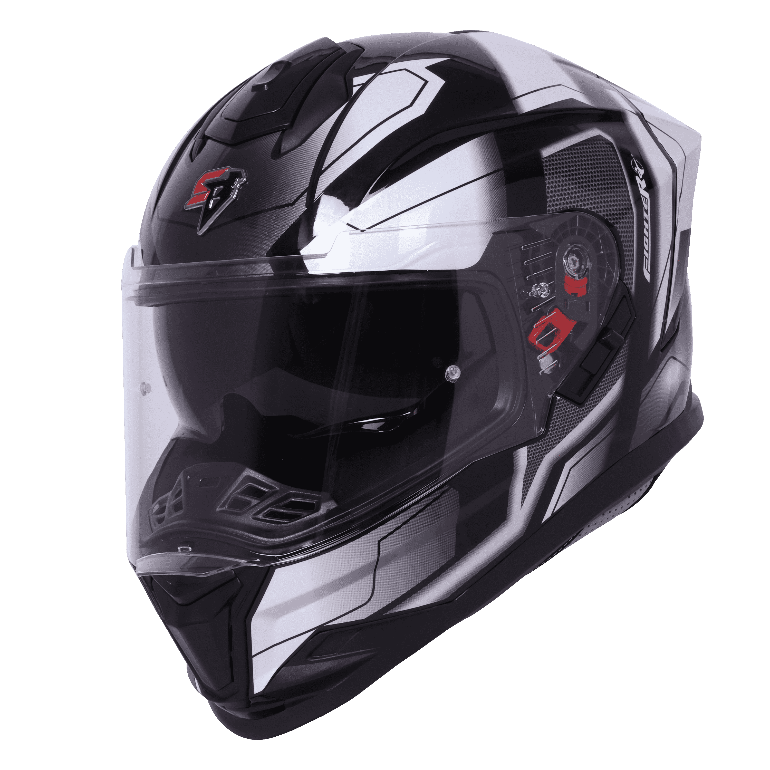 STEELBIRD SBH-57 ISS FIGHTER F3 GLOSSY BLACK/WHITE C/V 580MM WITH EXTRA SMOKE VISOR