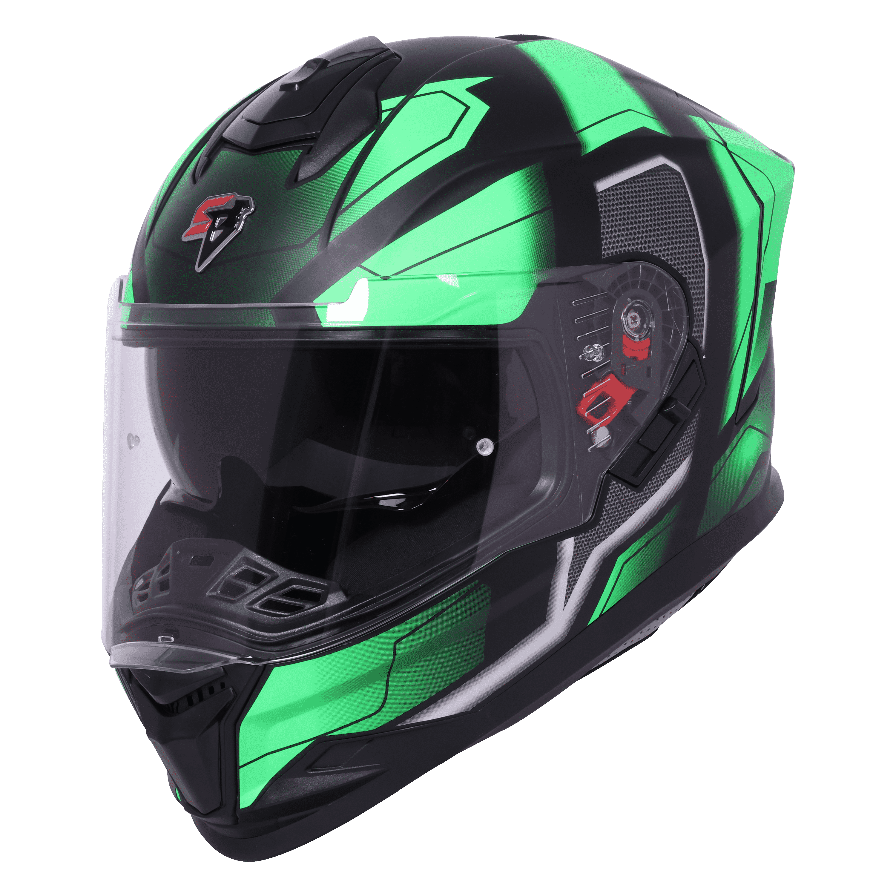 STEELBIRD SBH-57 ISS FIGHTER F3 MATT BLACK/GREEN C/V 600MM WITH EXTRA SMOKE VISOR