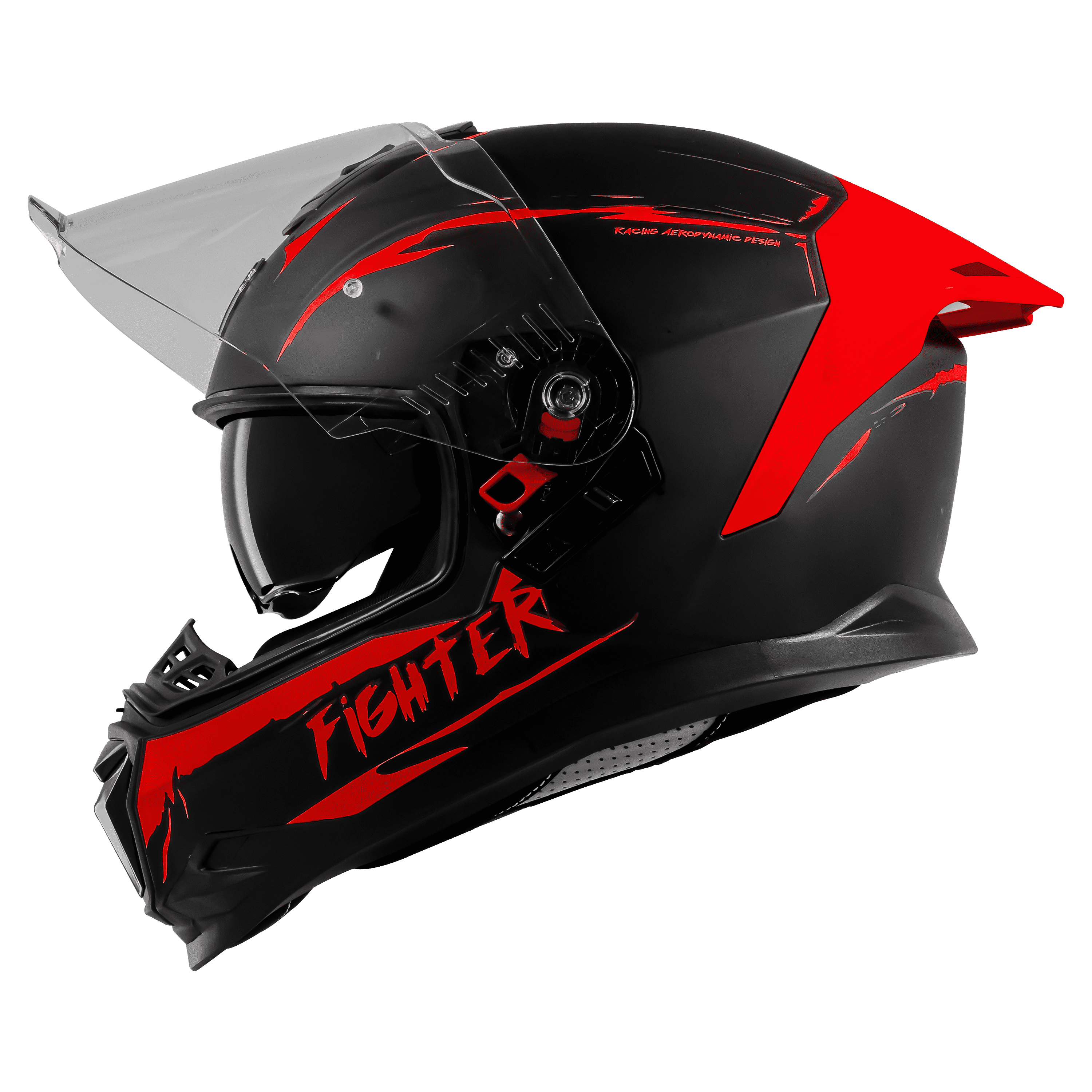 STEELBIRD SBH-57 ISS FIGHTER F2 GLOSSY BLACK/RED C/V 580MM WITH EXTRA SMOKE VISOR+RED SPOILER