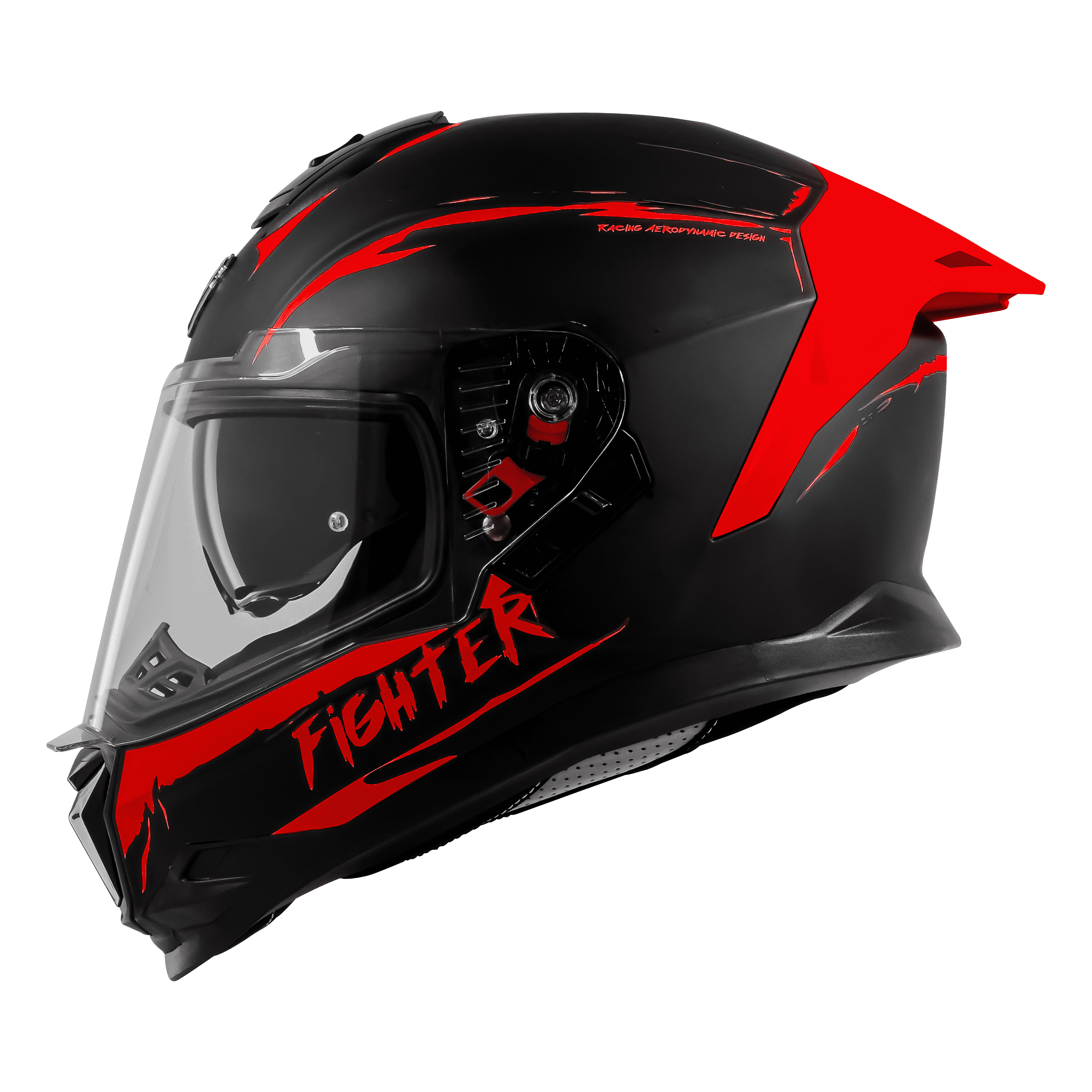 STEELBIRD SBH-57 ISS FIGHTER F2 GLOSSY BLACK/RED C/V 580MM WITH EXTRA SMOKE VISOR+RED SPOILER