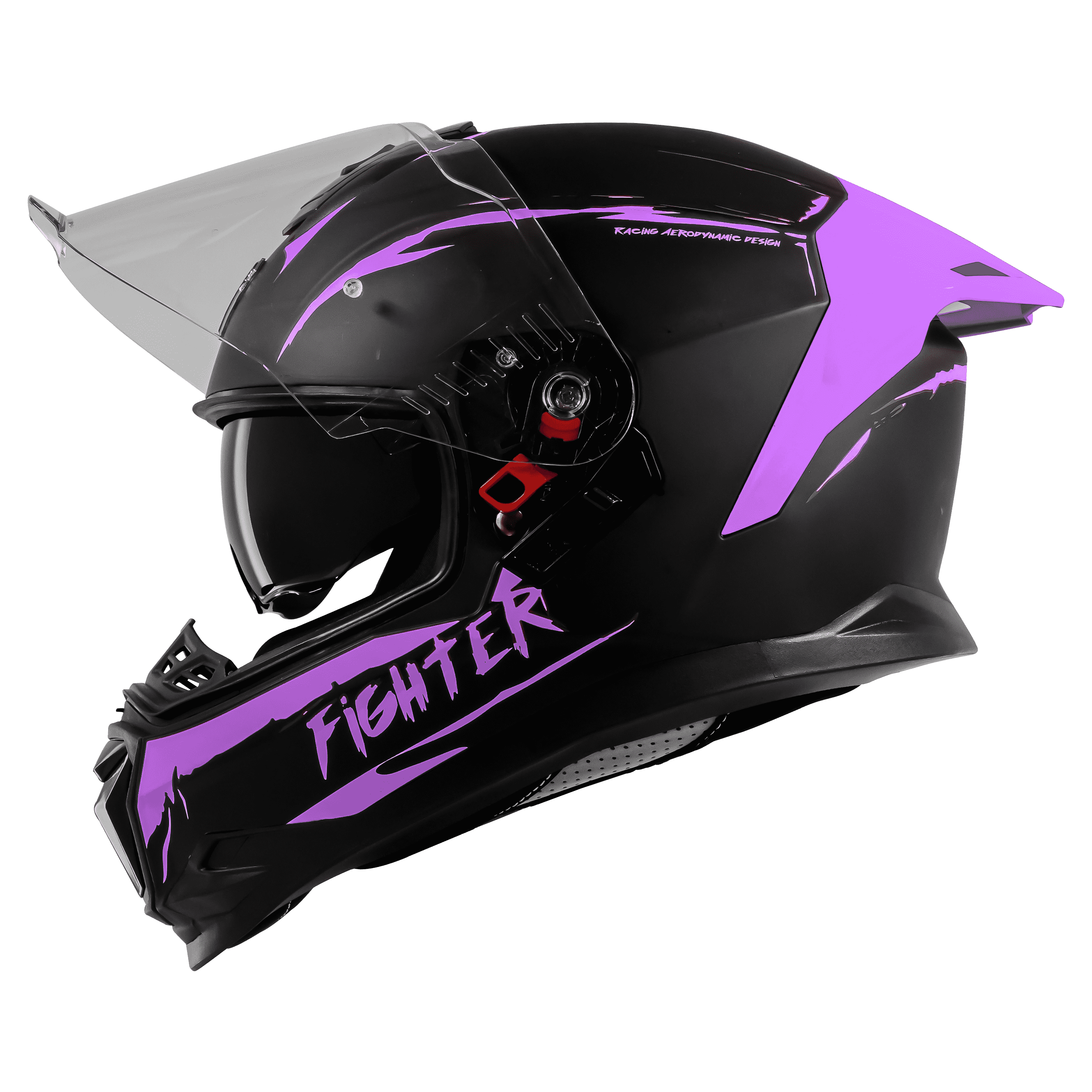 STEELBIRD SBH-57 ISS FIGHTER F2 GLOSSY BLACK/PURPLE C/V 580MM WITH EXTRA SMOKE VISOR+PURPLE SPOILER