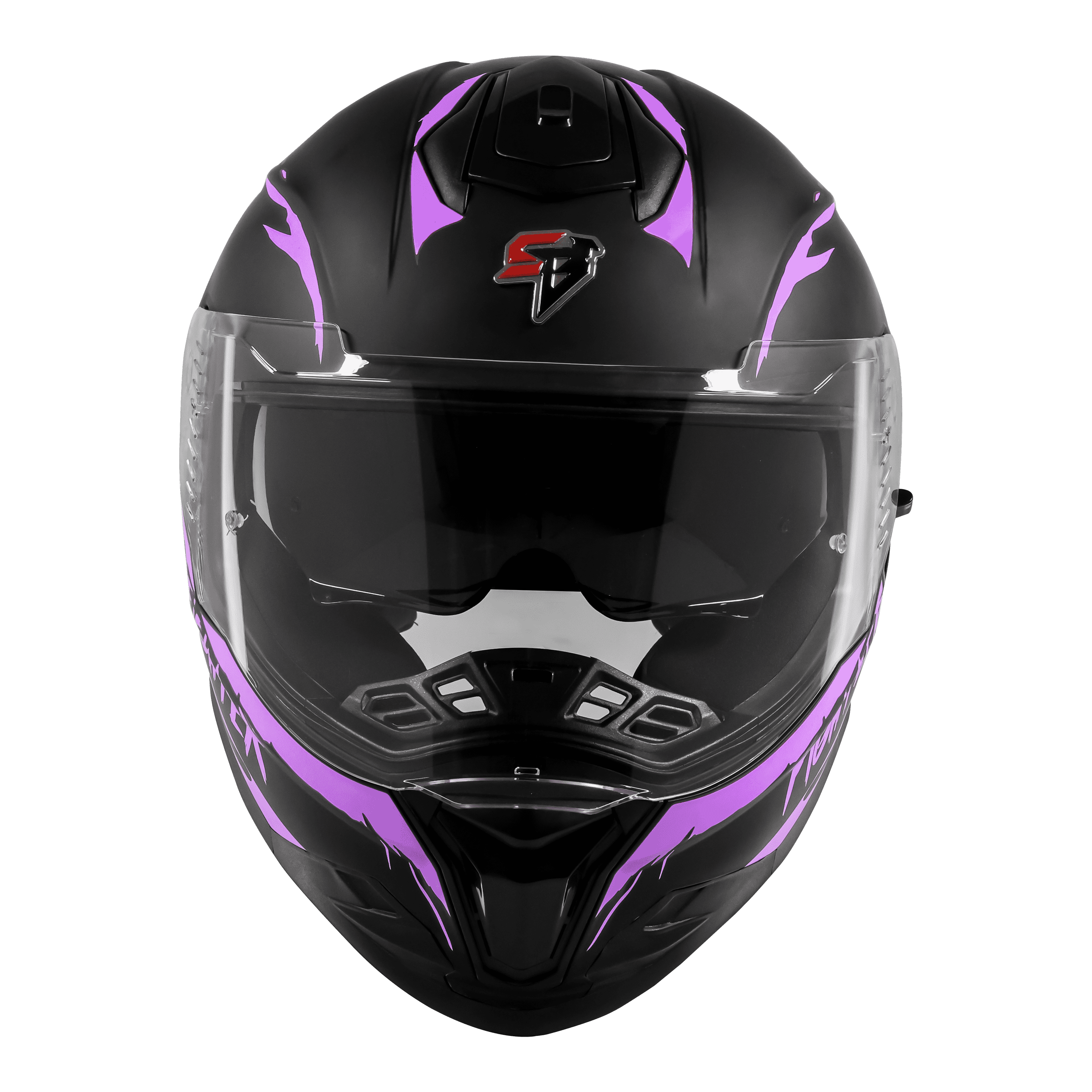 STEELBIRD SBH-57 ISS FIGHTER F2 GLOSSY BLACK/PURPLE C/V 580MM WITH EXTRA SMOKE VISOR+PURPLE SPOILER