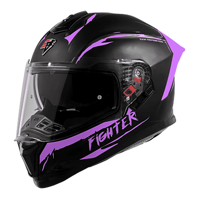 STEELBIRD SBH-57 ISS FIGHTER F2 GLOSSY BLACK/PURPLE C/V 580MM WITH EXTRA SMOKE VISOR+PURPLE SPOILER