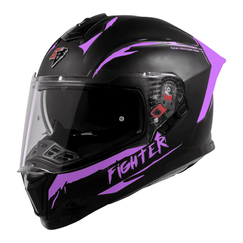 STEELBIRD SBH-57 ISS FIGHTER F2 GLOSSY BLACK/PURPLE C/V 580MM WITH EXTRA SMOKE VISOR+PURPLE SPOILER