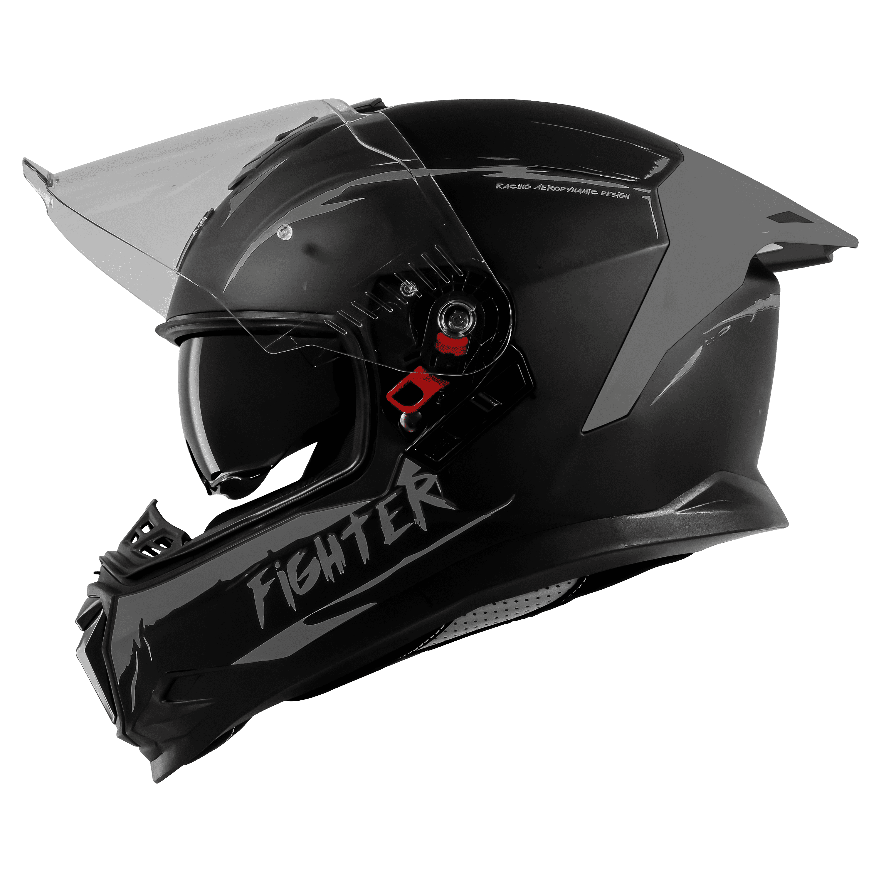 STEELBIRD SBH-57 ISS FIGHTER F2 GLOSSY BLACK/SILVER C/V 620MM WITH EXTRA SMOKE VISOR+SILVER SPOILER