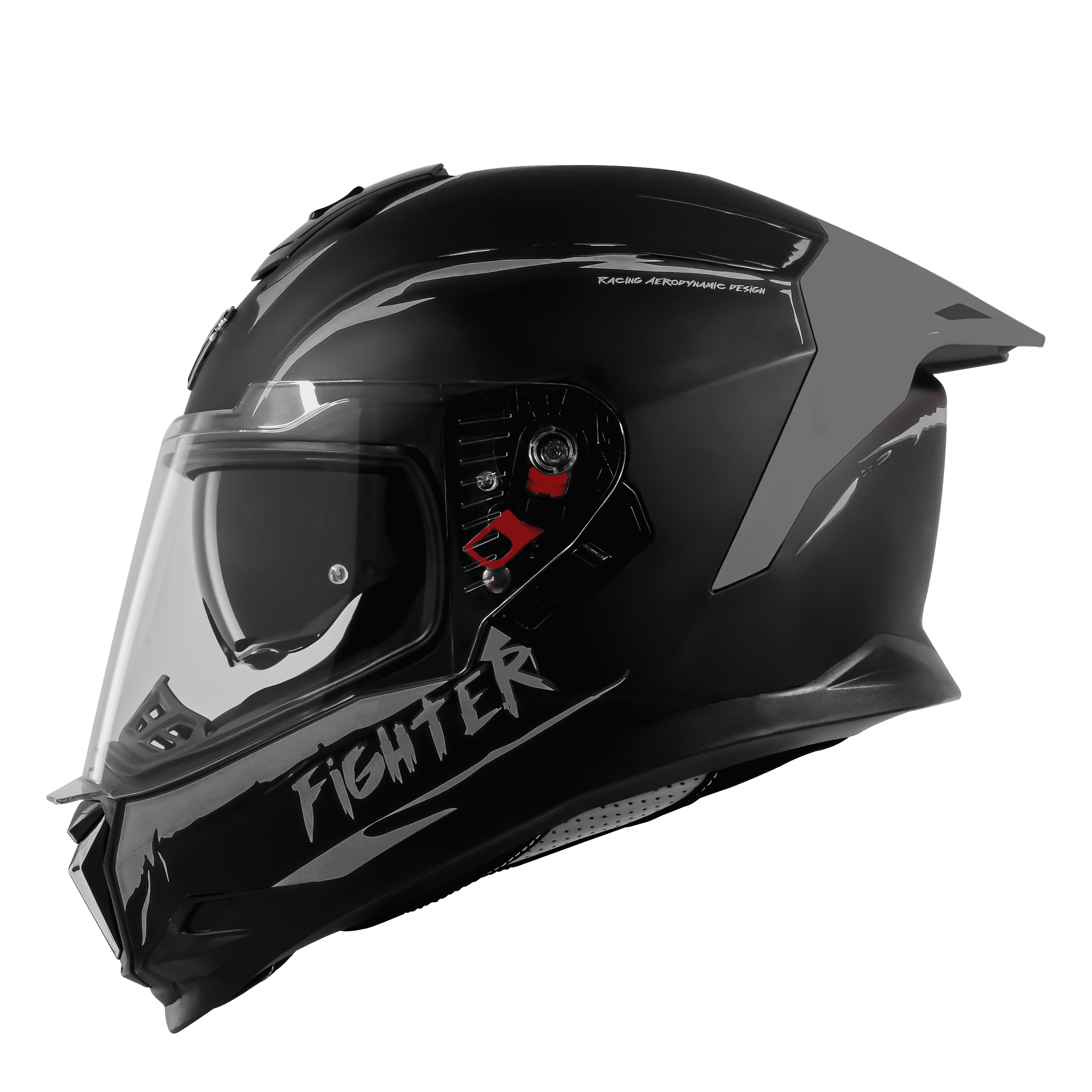 STEELBIRD SBH-57 ISS FIGHTER F2 GLOSSY BLACK/SILVER C/V 620MM WITH EXTRA SMOKE VISOR+SILVER SPOILER