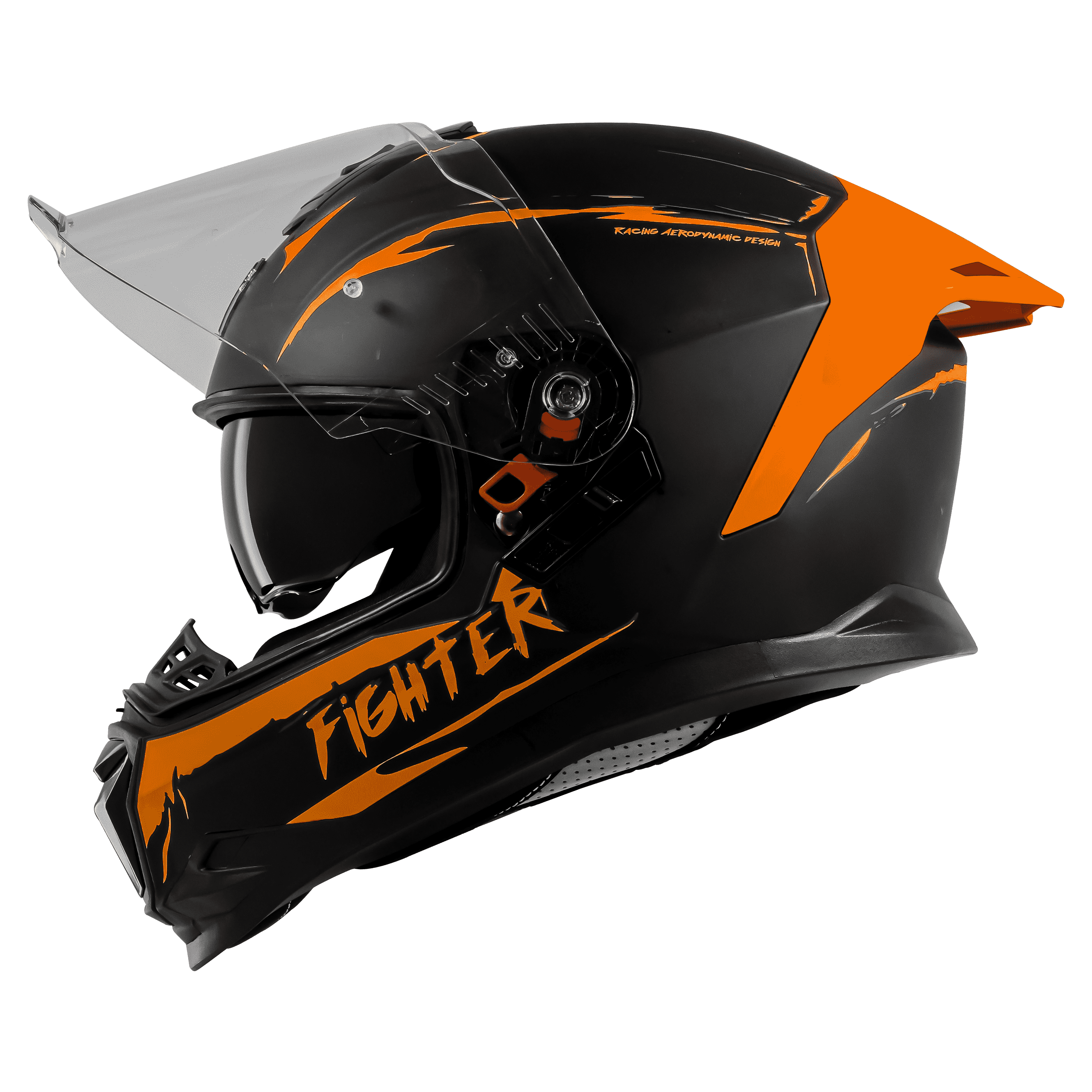 STEELBIRD SBH-57 ISS FIGHTER F2 GLOSSY BLACK/ORANGE C/V 580MM WITH EXTRA SMOKE VISOR+ORANGE SPOILER