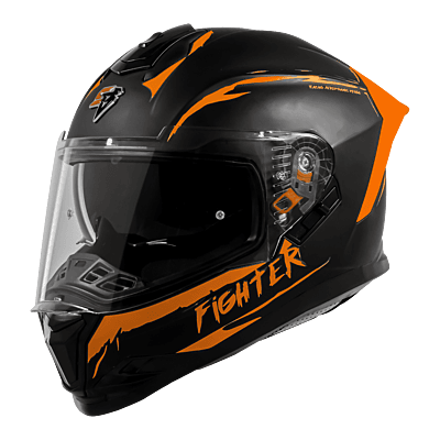 STEELBIRD SBH-57 ISS FIGHTER F2 GLOSSY BLACK/ORANGE C/V 580MM WITH EXTRA SMOKE VISOR+ORANGE SPOILER