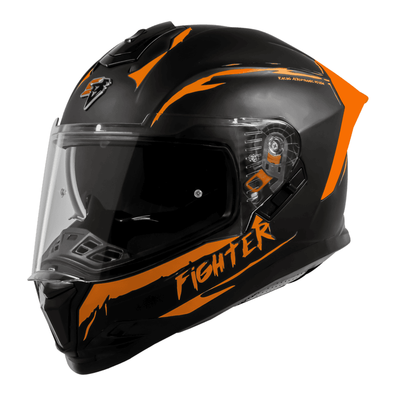 STEELBIRD SBH-57 ISS FIGHTER F2 GLOSSY BLACK/ORANGE C/V 600MM WITH EXTRA SMOKE VISOR+ORANGE SPOILER