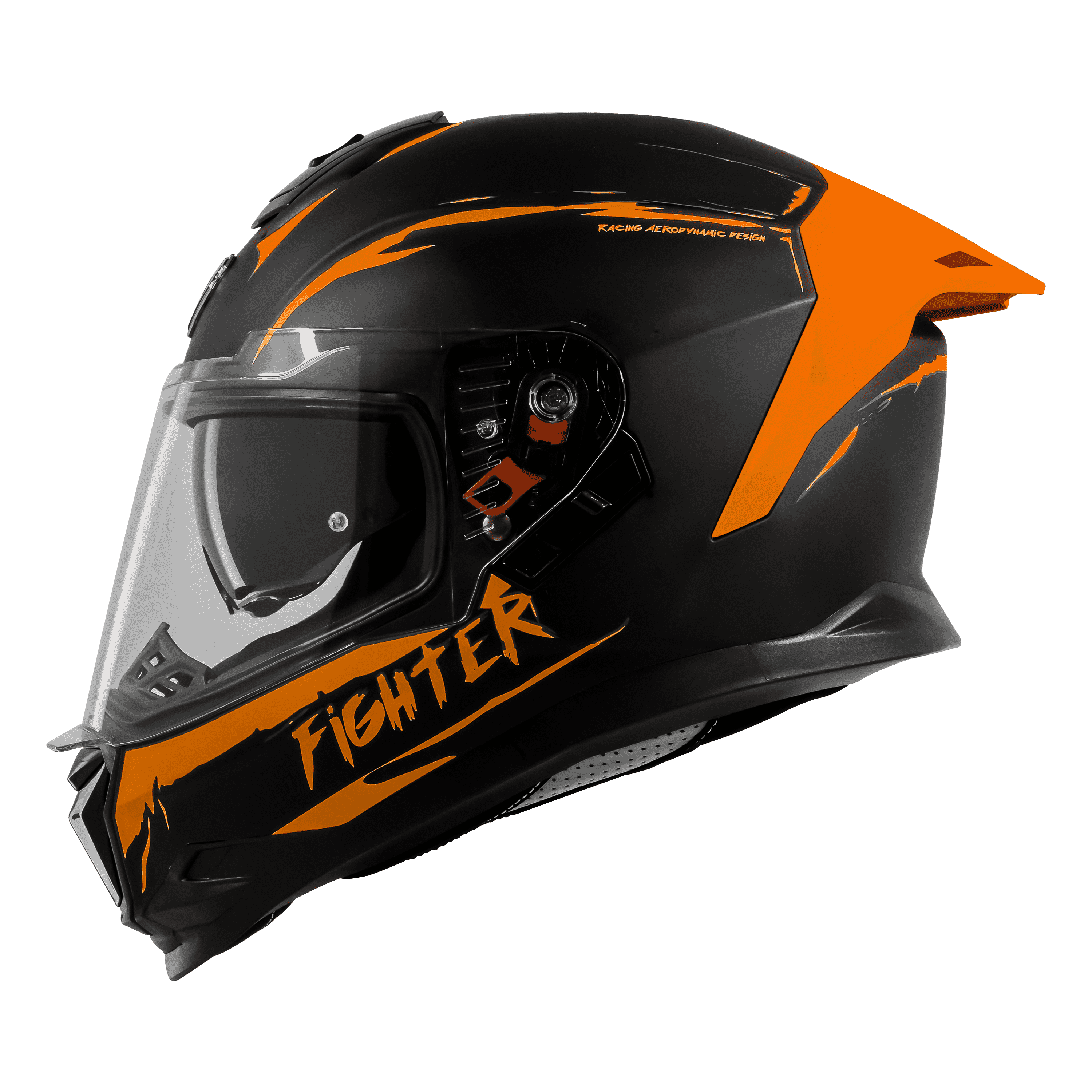 STEELBIRD SBH-57 ISS FIGHTER F2 GLOSSY BLACK/ORANGE C/V 600MM WITH EXTRA SMOKE VISOR+ORANGE SPOILER