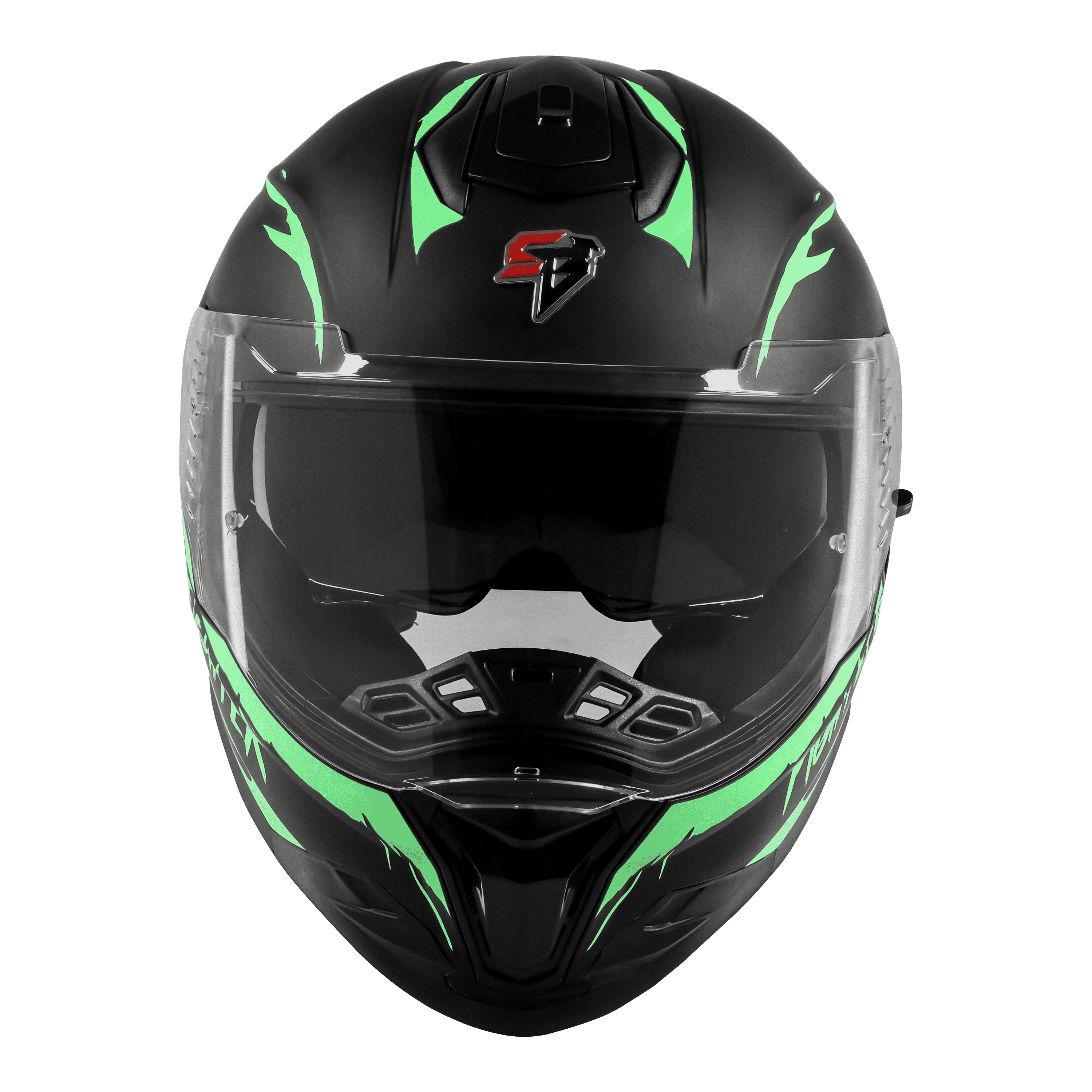 STEELBIRD SBH-57 ISS FIGHTER F2 GLOSSY BLACK/GREEN C/V 580MM WITH EXTRA SMOKE VISOR+GREEN SPOILER