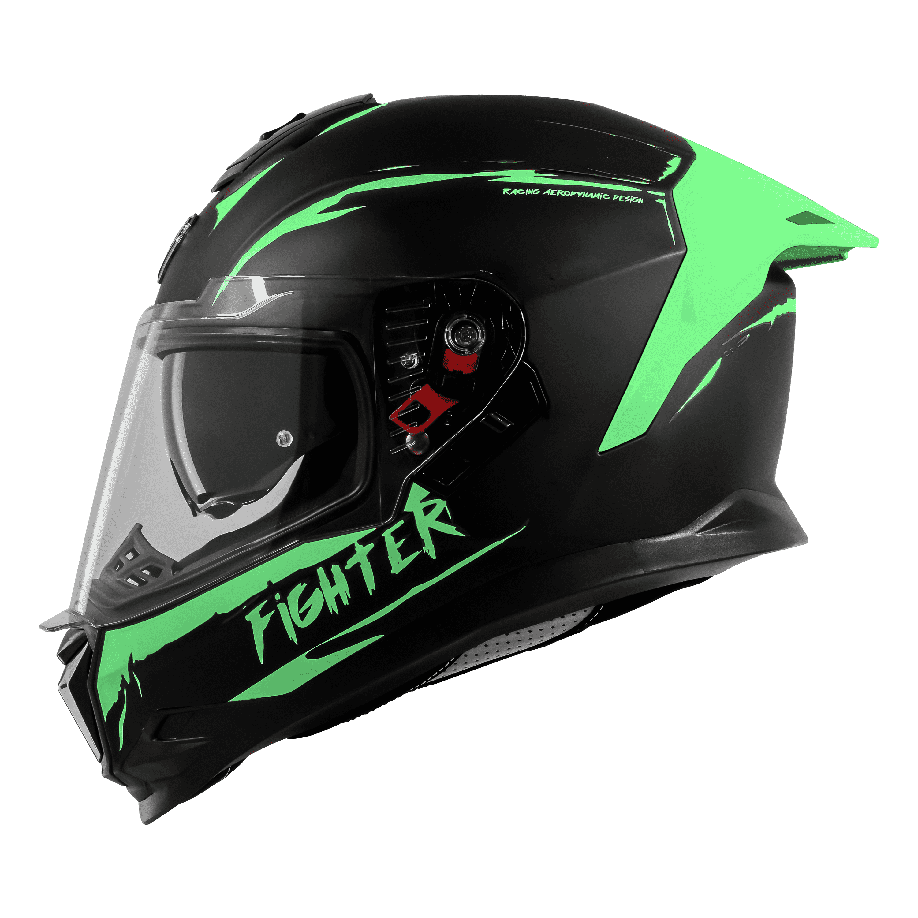 STEELBIRD SBH-57 ISS FIGHTER F2 GLOSSY BLACK/GREEN C/V 580MM WITH EXTRA SMOKE VISOR+GREEN SPOILER