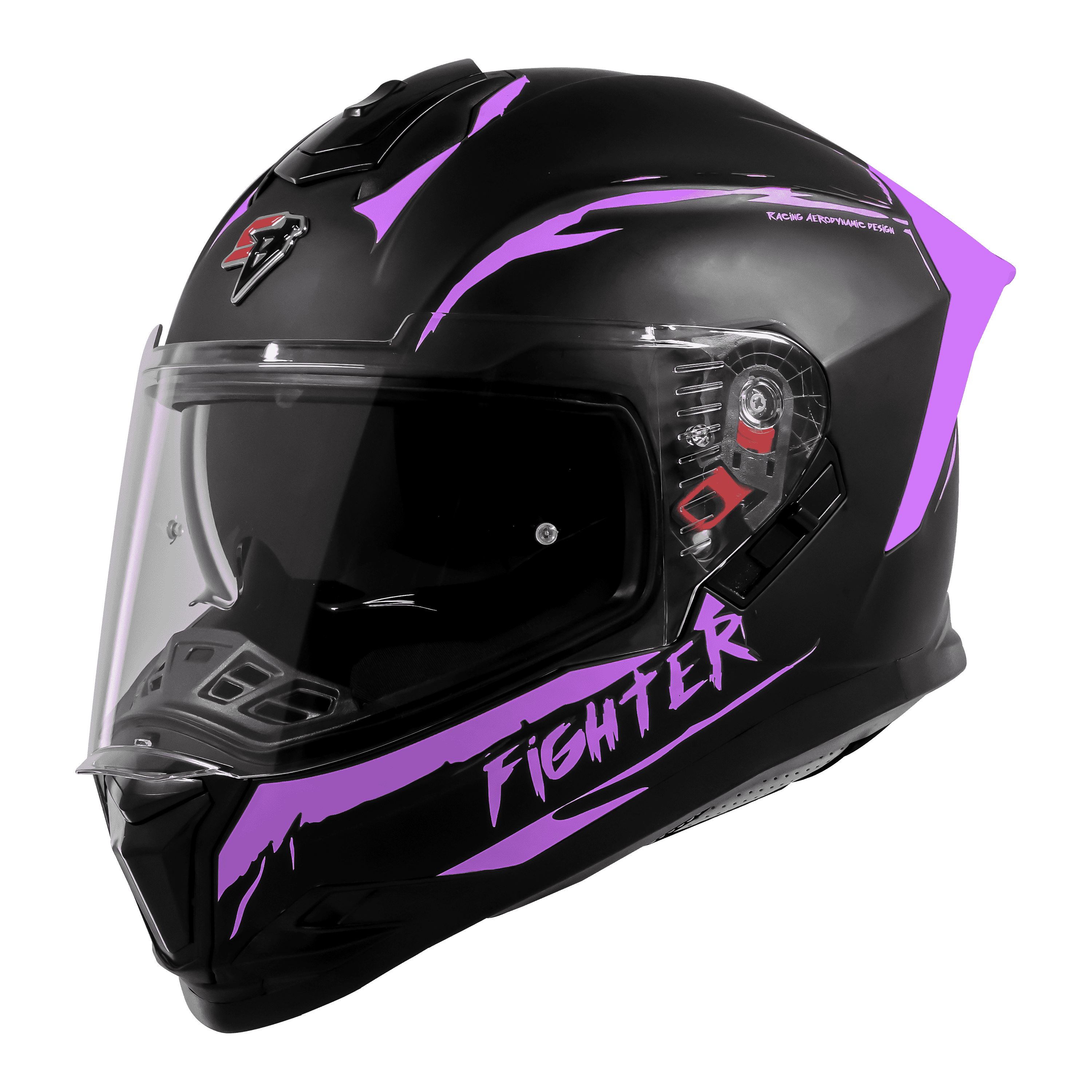 STEELBIRD SBH-57 ISS FIGHTER F2 MAT BLACK/PURPLE C/V 600MM WITH EXTRA SMOKE VISOR+PURPLE SPOILER