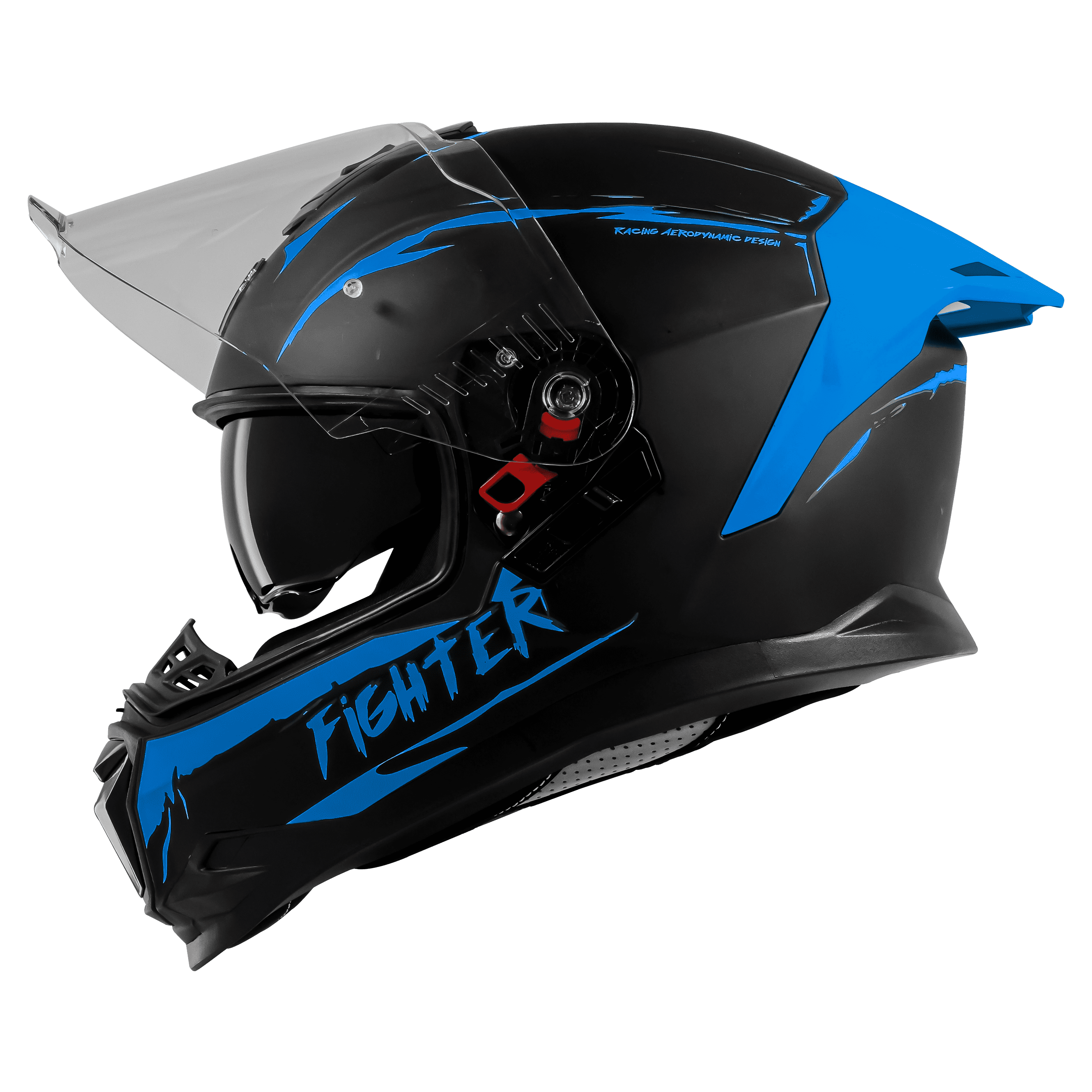 STEELBIRD SBH-57 ISS FIGHTER F2 MATT BLACK/BLUE C/V 600MM WITH EXTRA SMOKE VISOR+BLUE SPOILER