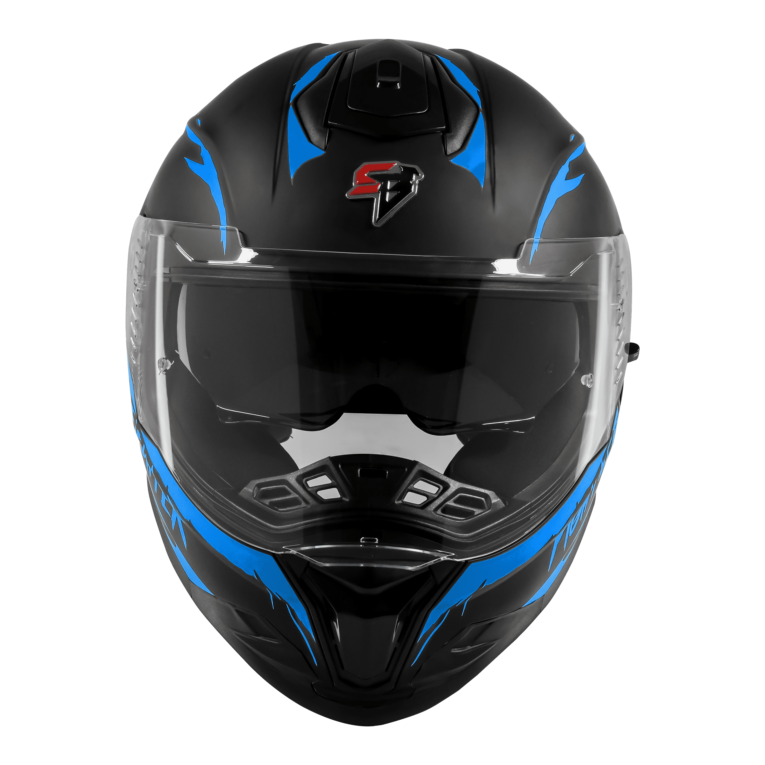 STEELBIRD SBH-57 ISS FIGHTER F2 MATT BLACK/BLUE C/V 600MM WITH EXTRA SMOKE VISOR+BLUE SPOILER