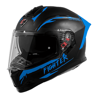 STEELBIRD SBH-57 ISS FIGHTER F2 MATT BLACK/BLUE C/V 600MM WITH EXTRA SMOKE VISOR+BLUE SPOILER