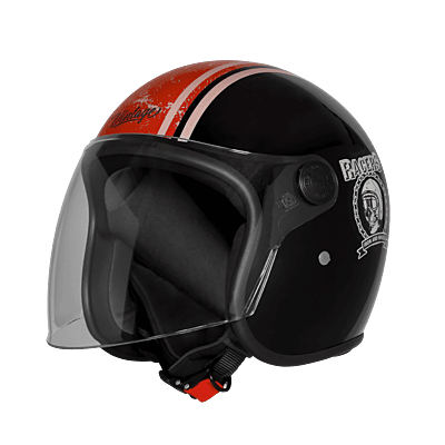 STEELBIRD SBH-56 VINTAGE RACERS GLOSSY BLACK/L.RED C/V 600 MM (LONG VISOR)
