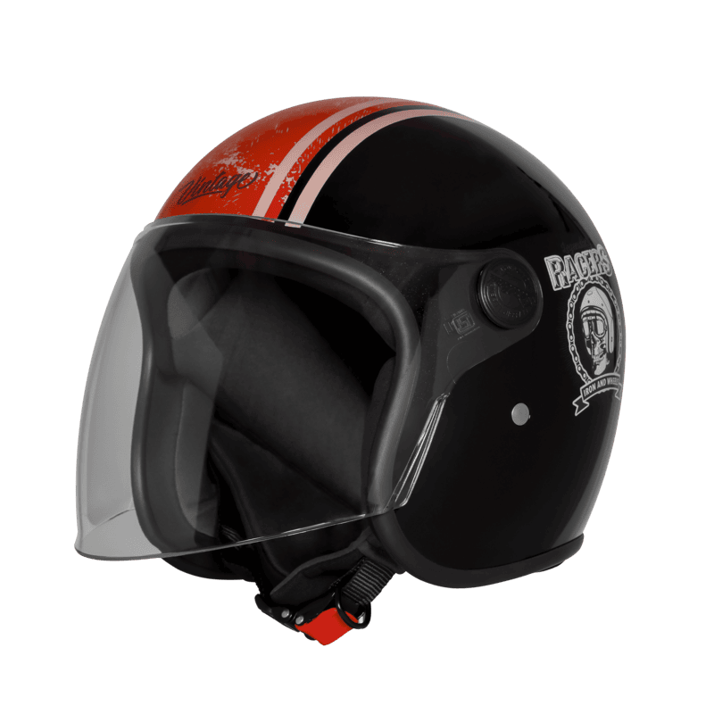 STEELBIRD SBH-56 VINTAGE RACERS GLOSSY BLACK/L.RED C/V 600 MM (LONG VISOR)