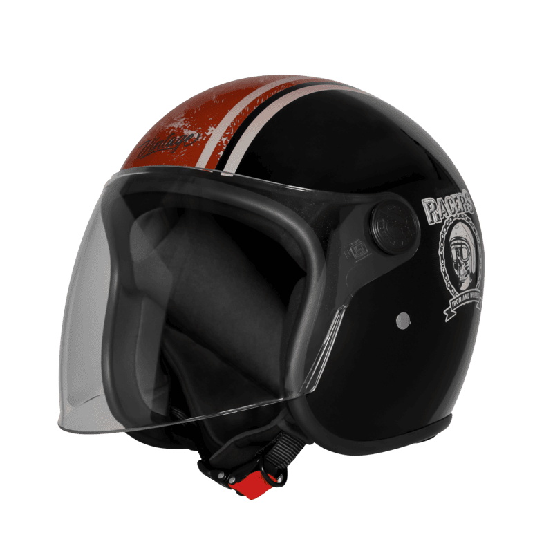 STEELBIRD SBH-56 VINTAGE RACERS GLOSSY BLACK/D.RED C/V 600 MM (LONG VISOR)