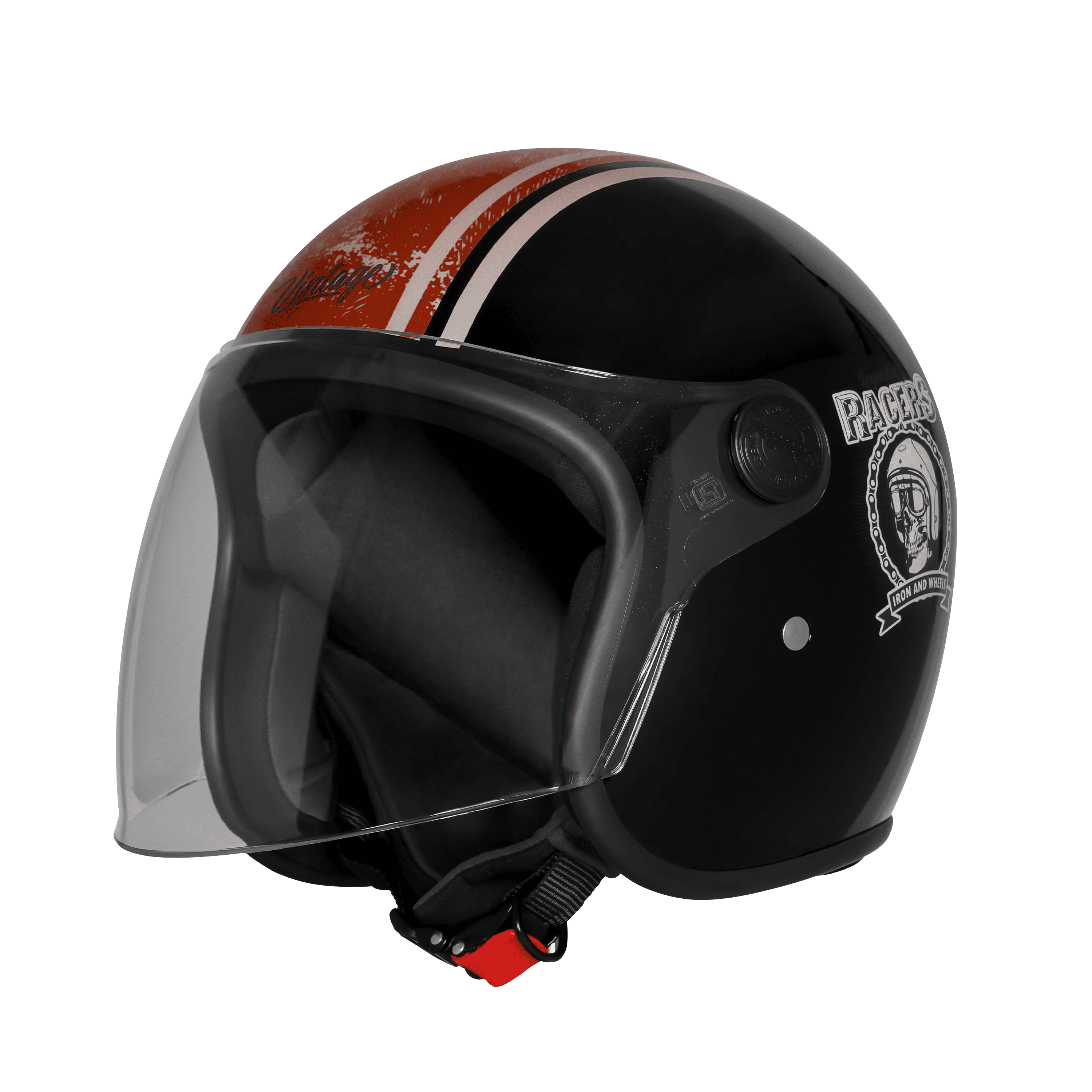 STEELBIRD SBH-56 VINTAGE RACERS GLOSSY BLACK/D.RED C/V 580 MM (LONG VISOR)