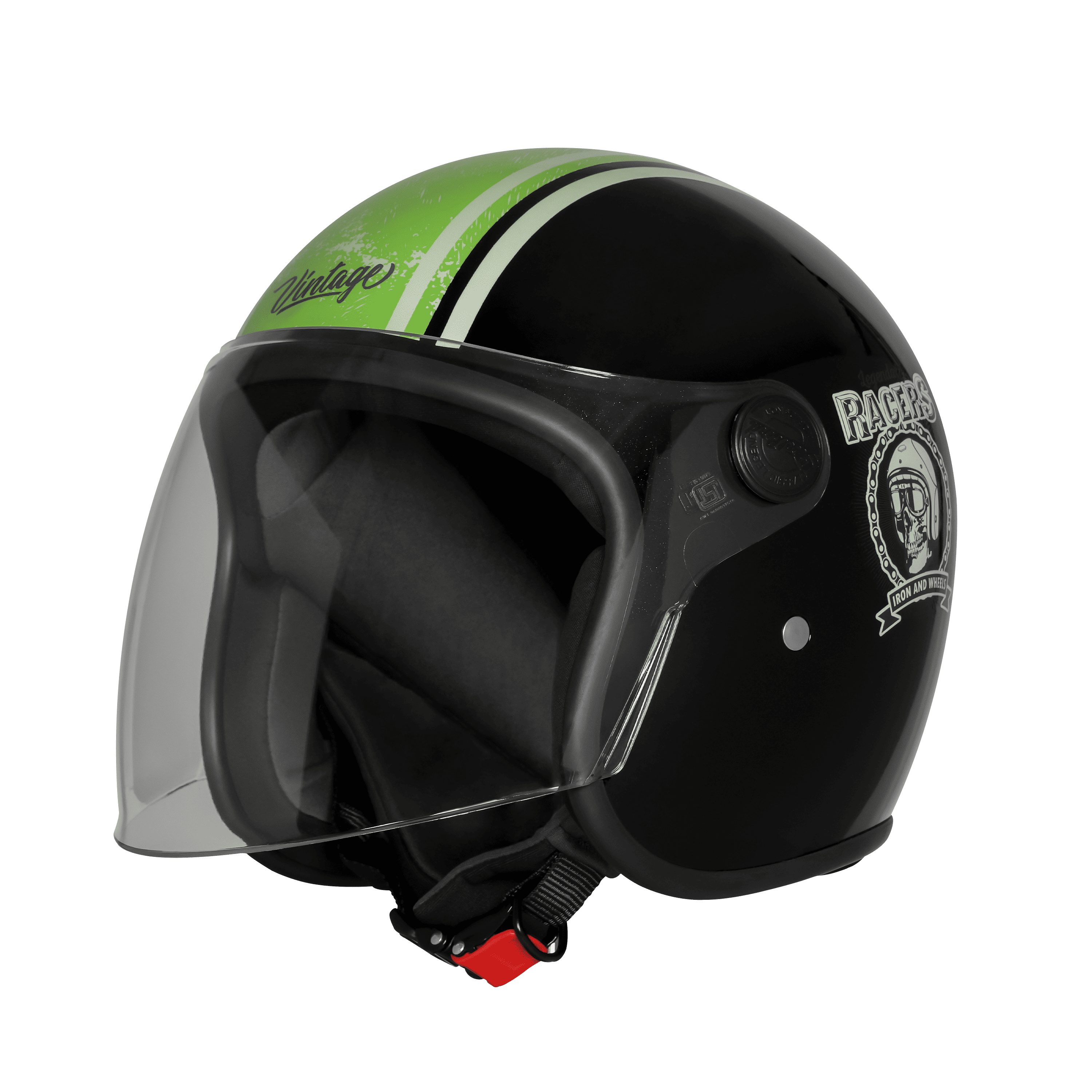 STEELBIRD SBH-56 VINTAGE RACERS MATT BLACK/D.GREEN C/V 580 MM (LONG VISOR)
