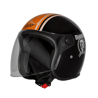 STEELBIRD SBH-56 VINTAGE RACERS MATT BLACK/ORANGE C/V 600 MM (LONG VISOR)