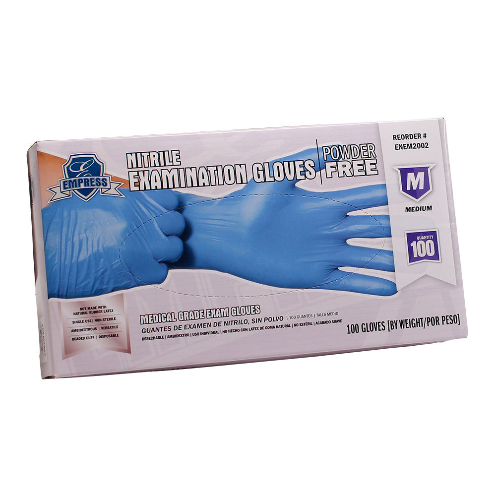 Empress Exam Grade Nitrile Glove Blue Powder Free Medium 10 / 100 cs
