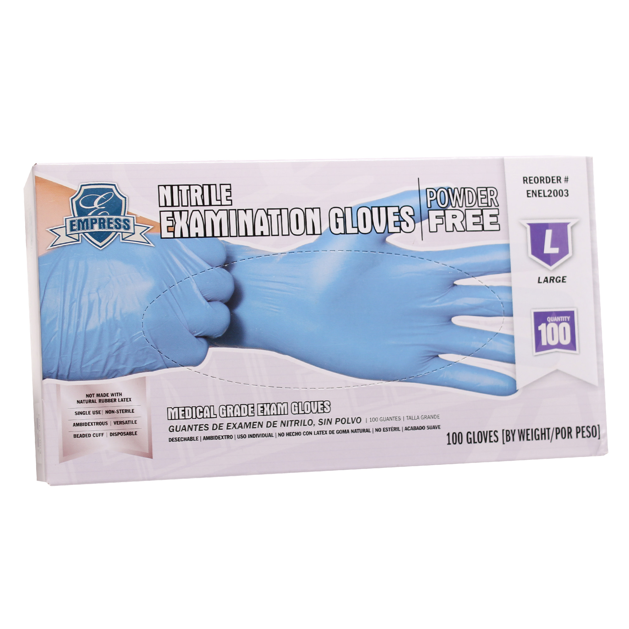 Empress Exam Grade Nitrile Glove Blue Powder Free Large 10 / 100 cs