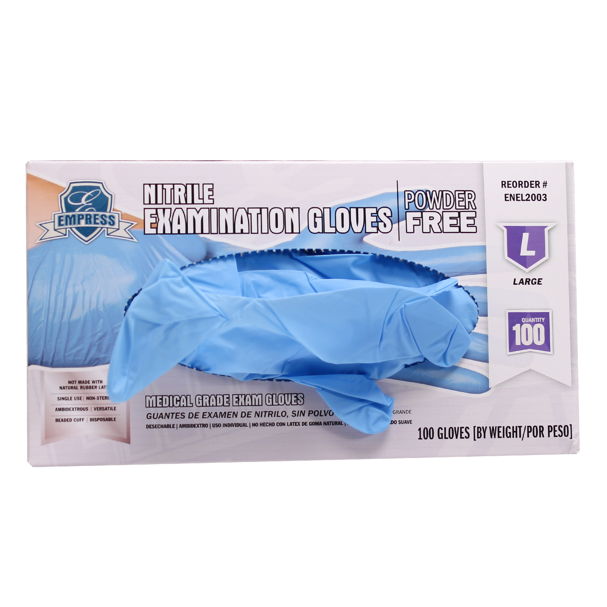 Empress Exam Grade Nitrile Glove Blue Powder Free Large 10 / 100 cs