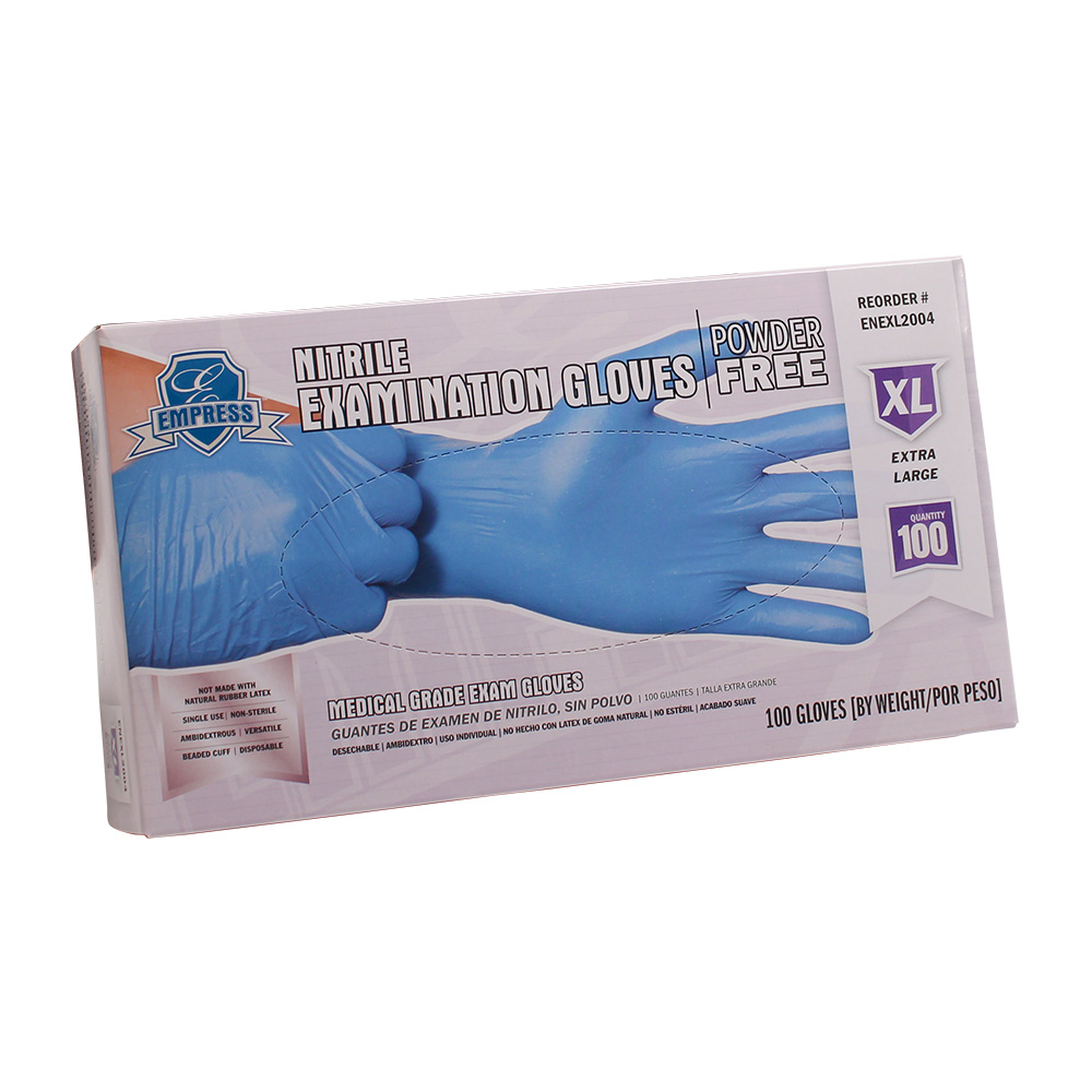 Empress Exam Grade Nitrile Glove Blue Powder Free Extra Large 10 / 100 cs