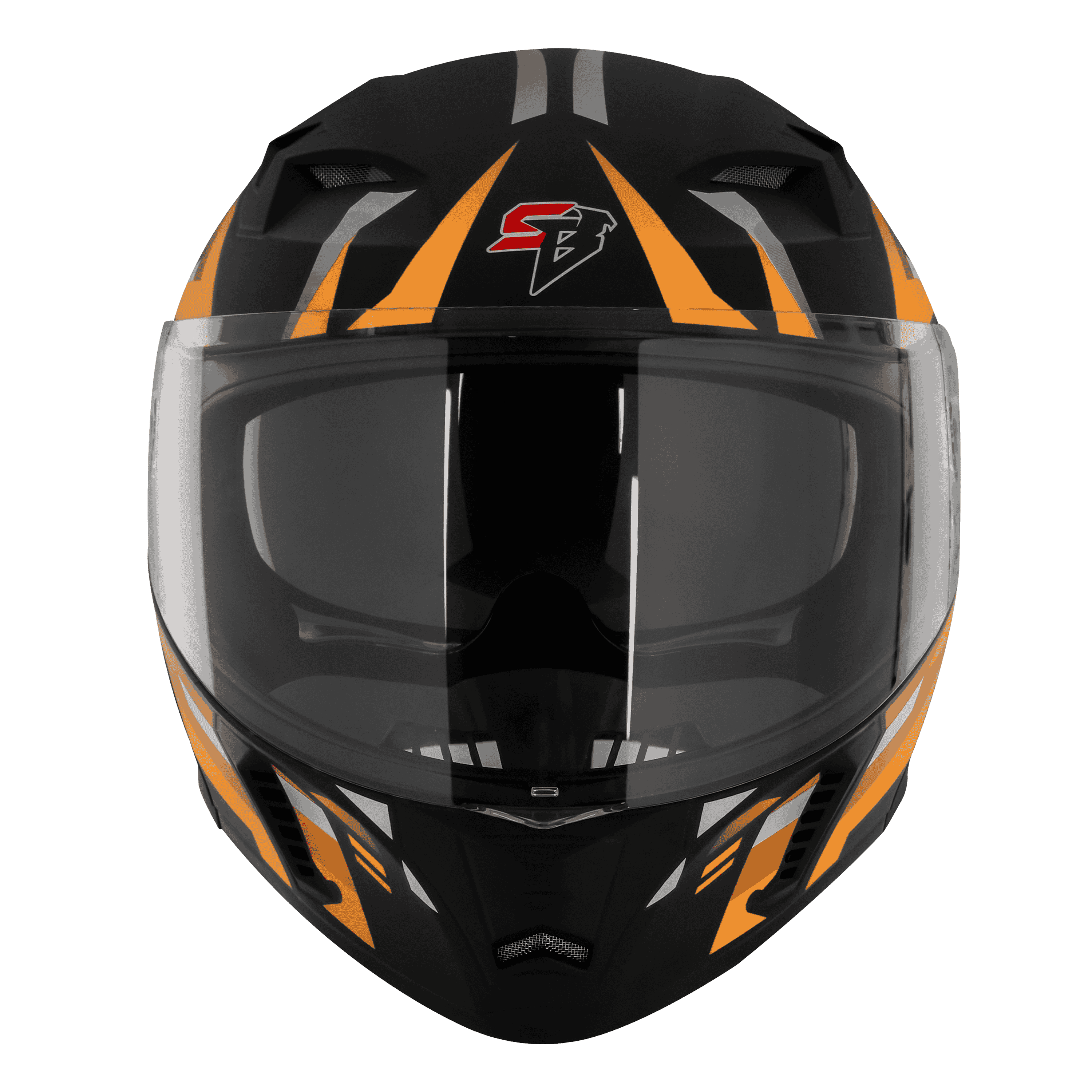 STEELBIRD SBA-20 ISS SHIELD X GLOSSY BLACK/ORANGE C/V 580 MM WITH EXTRA SMOKE VISOR