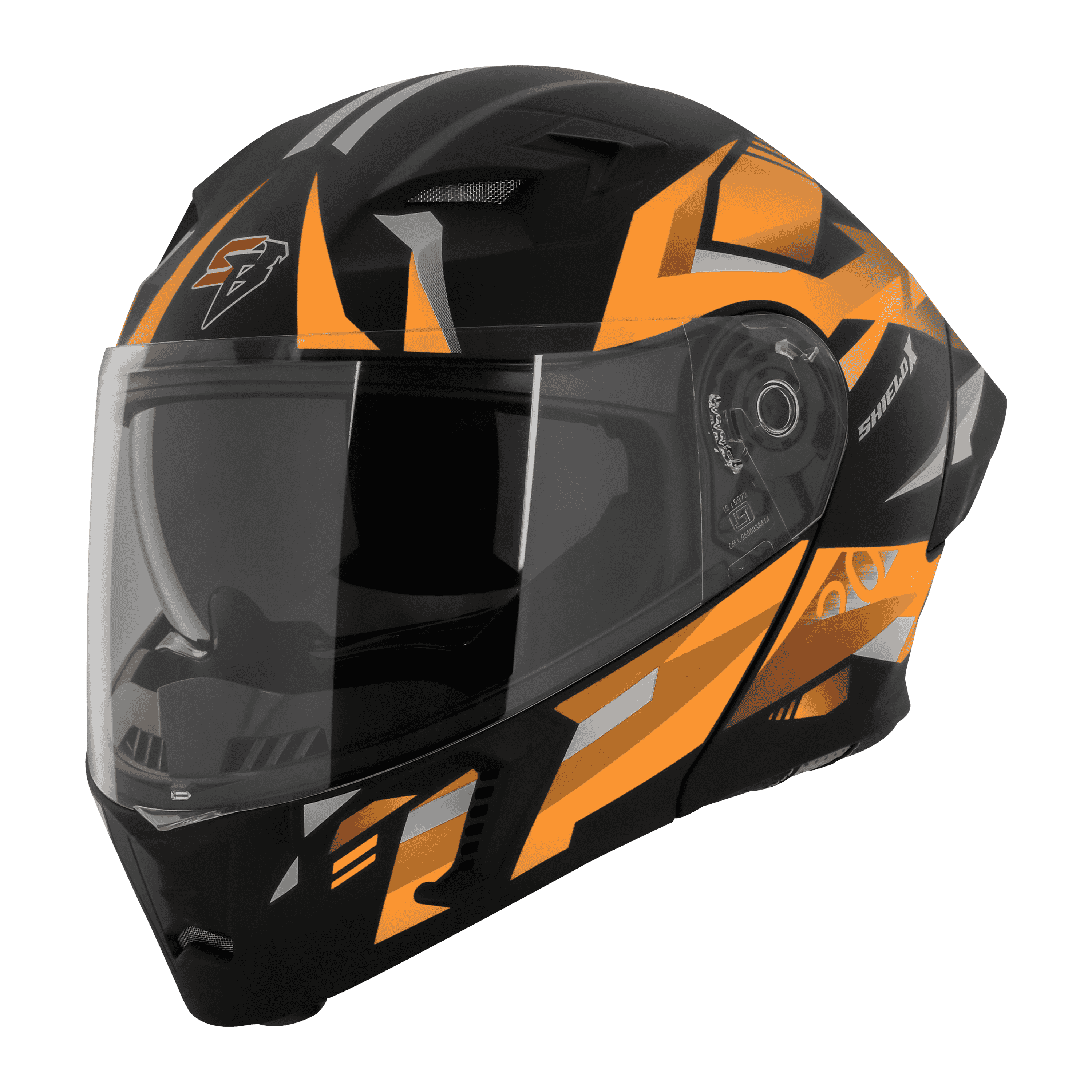 STEELBIRD SBA-20 ISS SHIELD X GLOSSY BLACK/ORANGE C/V 580 MM WITH EXTRA SMOKE VISOR
