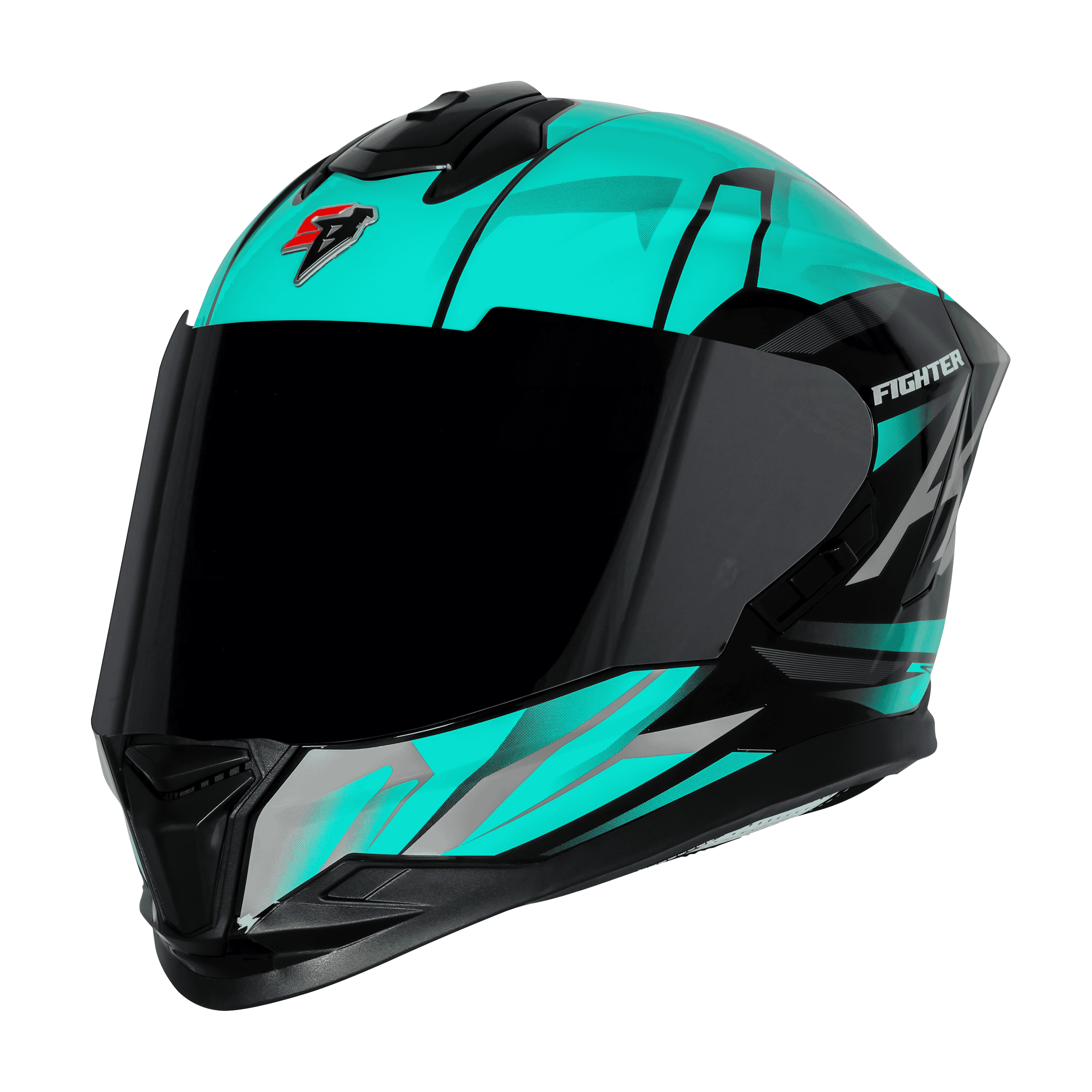 STEELBIRD SBH-57 ISS FIGHTER F4 MATT BLACK/SEA GREEN C/V 600MM WITH EXTRA SMOKE VISOR