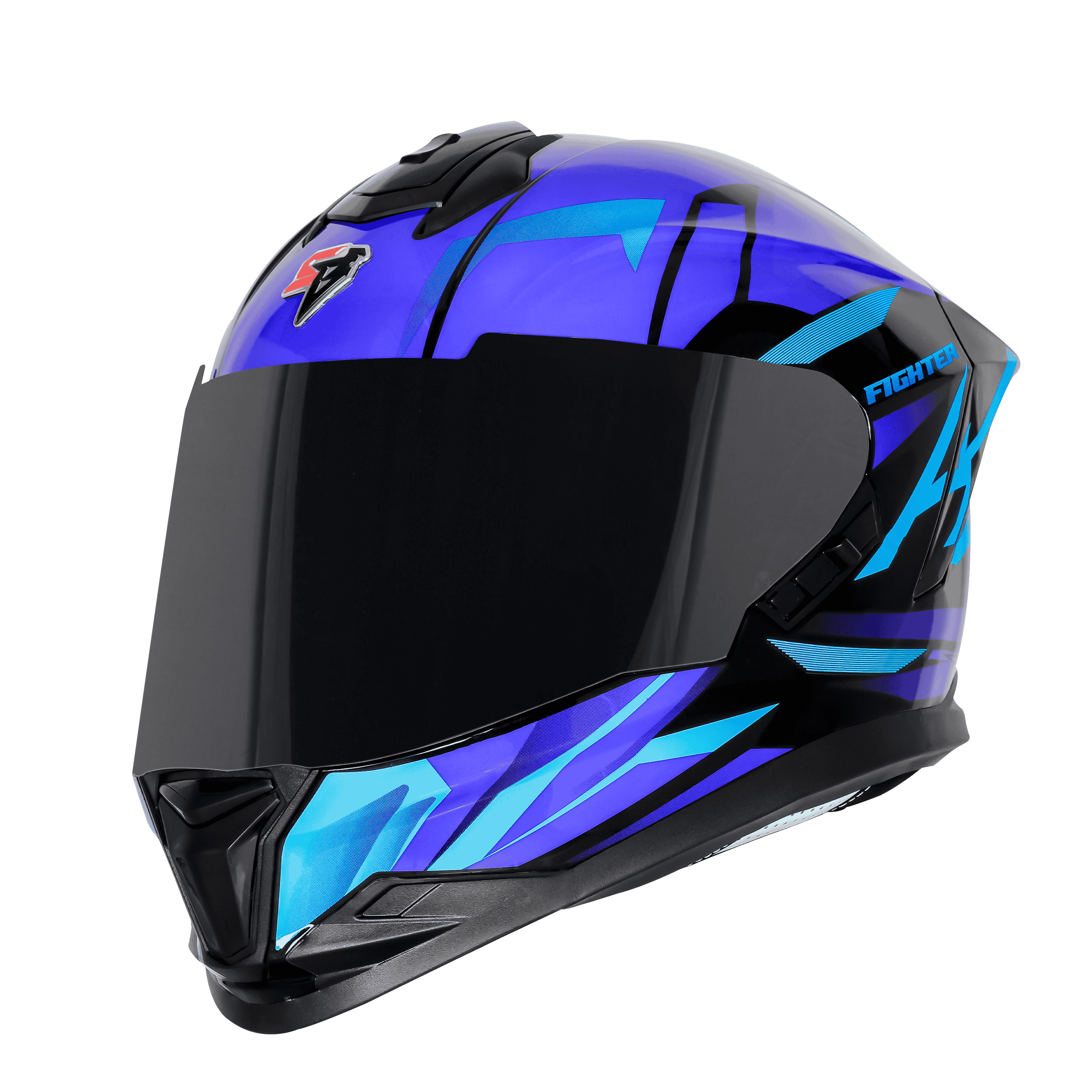 STEELBIRD SBH-57 ISS FIGHTER F4 GLOSSY BLACK/SKY BLUE C/V 600MM WITH EXTRA SMOKE VISOR